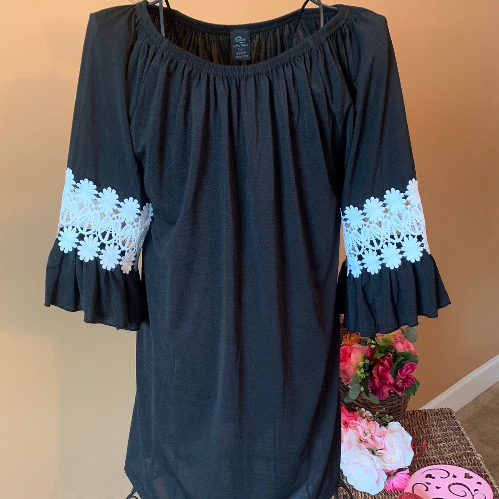 Win Win Black Ruffle Top